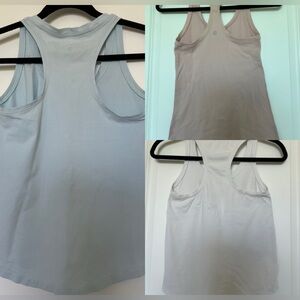 lululemon athletica lot of 3 Light Blue, beige, white Racerback Tanks Tops S/M